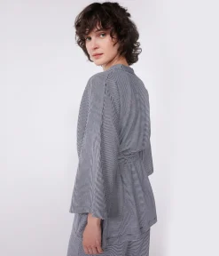 Petit Bateau Homewear|Streifenshirts, Pullover, Cardigans*Gestreifter Kimono für Damen blau SMOKING/weiss MARSHMALLOW