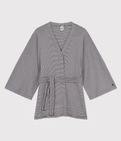 Petit Bateau Homewear|Streifenshirts, Pullover, Cardigans*Gestreifter Kimono für Damen blau SMOKING/weiss MARSHMALLOW