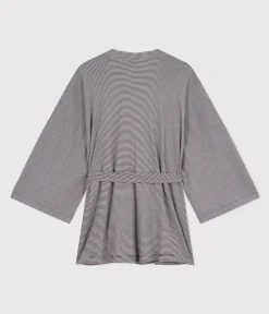 Petit Bateau Homewear|Streifenshirts, Pullover, Cardigans*Gestreifter Kimono für Damen blau SMOKING/weiss MARSHMALLOW