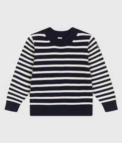 Petit Bateau Sweatshirts, Pullover, Cardigans*Gestreifter Kinderpullover aus Wolle und Baumwolle blau SMOKING/weiss MARSHMALLOW