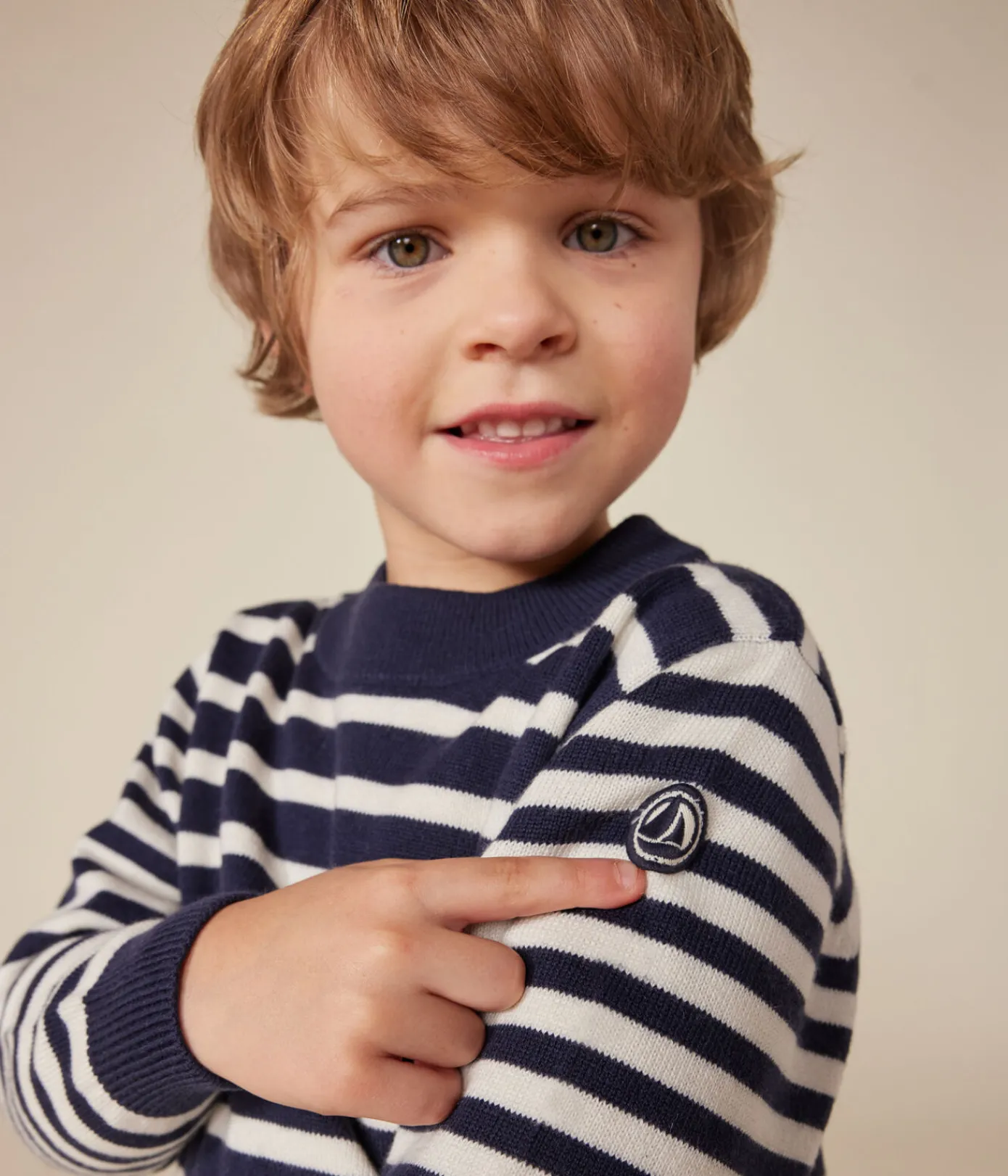 Petit Bateau Sweatshirts, Pullover, Cardigans*Gestreifter Kinderpullover aus Wolle und Baumwolle blau SMOKING/weiss MARSHMALLOW