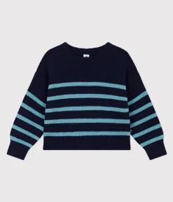Petit Bateau Sweatshirts, Pullover, Cardigans|Sweatshirts, Pullover, Cardigans*Gestreifter Kinderpullover aus Wolle und Baumwolle für Mädchen/Jungen SMOKING/ AZUL