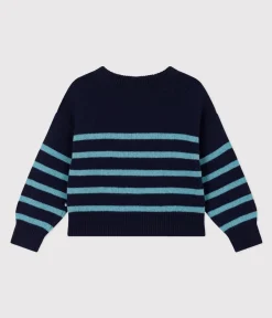 Petit Bateau Sweatshirts, Pullover, Cardigans|Sweatshirts, Pullover, Cardigans*Gestreifter Kinderpullover aus Wolle und Baumwolle für Mädchen/Jungen SMOKING/ AZUL