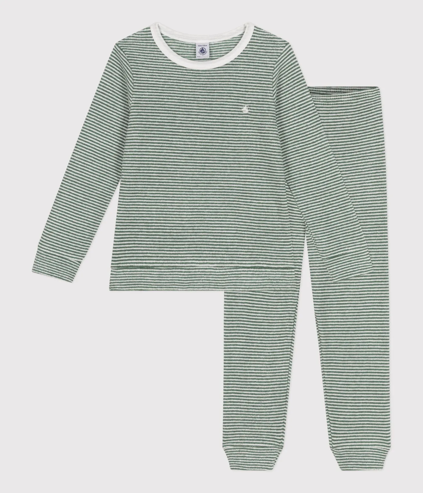Petit Bateau Schlafanzüge, Pyjamas|Schlafanzüge, Nachthemden*Gestreifter Kinder-Pyjama aus aufgerautem Molton CROCO/ MARSHMALLOW