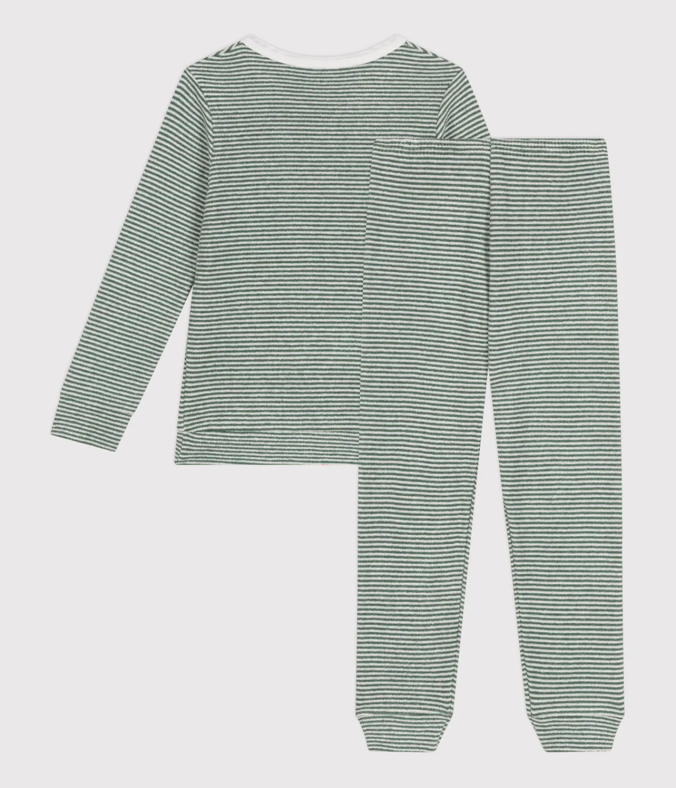 Petit Bateau Schlafanzüge, Pyjamas|Schlafanzüge, Nachthemden*Gestreifter Kinder-Pyjama aus aufgerautem Molton CROCO/ MARSHMALLOW
