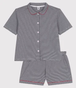 Petit Bateau Schlafanzüge, Nachthemden*Gestreifter kurzer Damen-Schlafanzug aus Baumwolle mit Knöpfen blau SMOKING/weiss MARSHMALLOW
