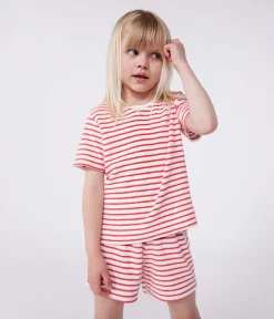 Petit Bateau Schlafanzüge, Pyjamas|Schlafanzüge, Nachthemden*Gestreifter kurzer Kinder-Schlafanzug aus Frottee-Baumwolle ROT MARSHMALLOW/ SPI