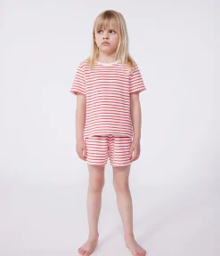 Petit Bateau Schlafanzüge, Pyjamas|Schlafanzüge, Nachthemden*Gestreifter kurzer Kinder-Schlafanzug aus Frottee-Baumwolle ROT MARSHMALLOW/ SPI
