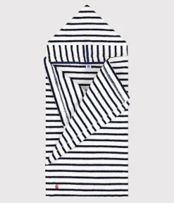 Petit Bateau Badetücher, Badecapes​*Gestreiftes Baby-Badecape aus Frottee weiss LAIT/blau MEDIEVAL