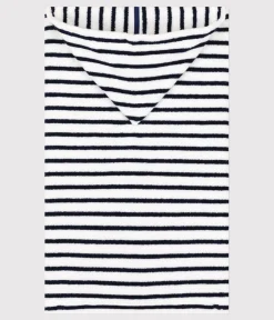 Petit Bateau Badetücher, Badecapes​*Gestreiftes Baby-Badecape aus Frottee weiss LAIT/blau MEDIEVAL