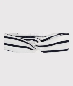 Petit Bateau Accessoires, Sonnenhüte, Caps*Gestreiftes Baby-Haarband aus Baumwolle für Mädchen weiss MARSHMALLOW/blau SMOKING