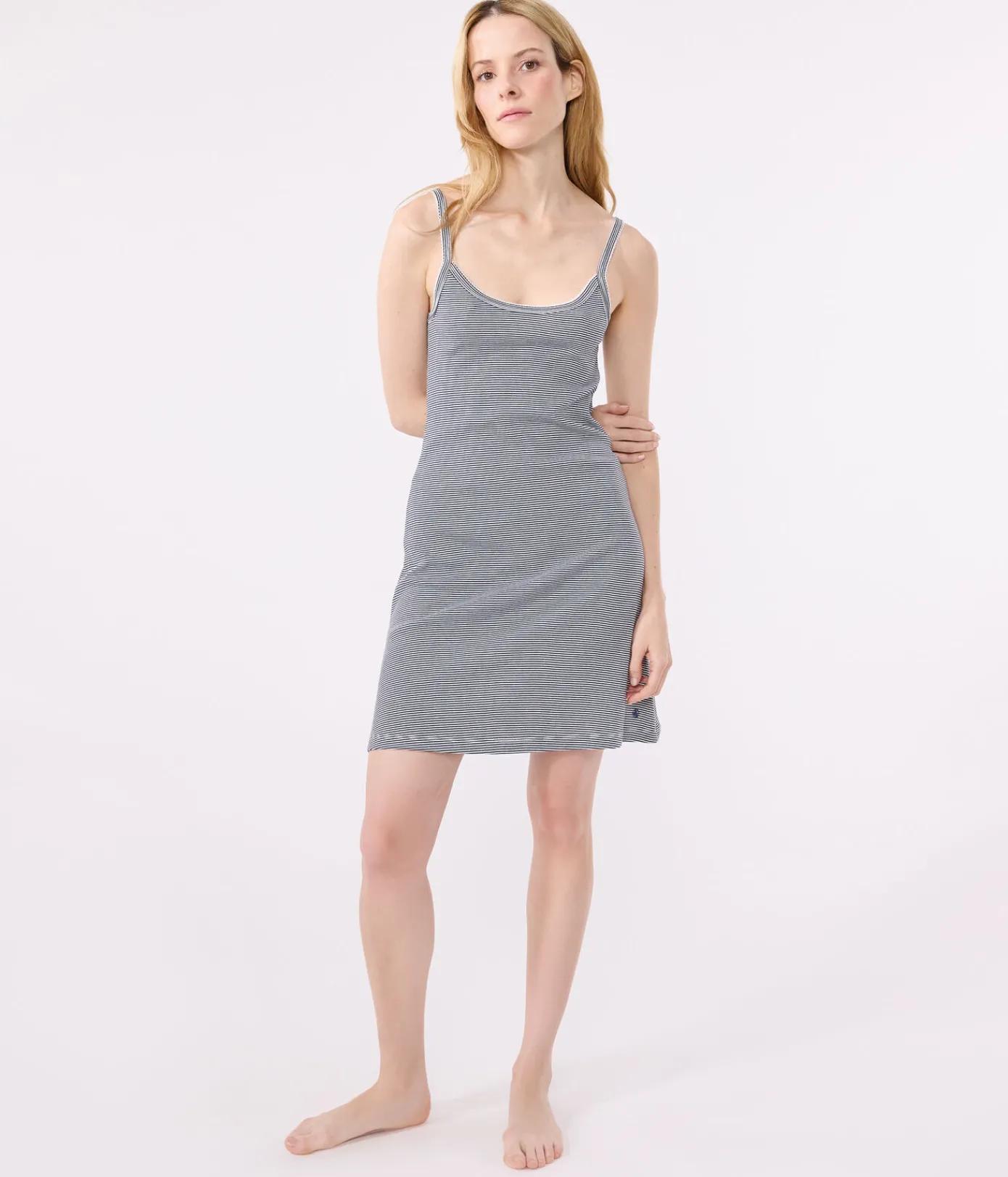 Petit Bateau Homewear|Schlafanzüge, Nachthemden*Gestreiftes Damen-Kurznachthemd aus Baumwolle blau SMOKING/weiss MARSHMALLOW