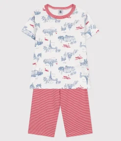 Petit Bateau Schlafanzüge, Pyjamas|Schlafanzüge, Nachthemden*Halblanger Kinder-Kurzpyjama aus Baumwolle mit Paris-Motiven weiss MARSHMALLOW/weiss MULTICO
