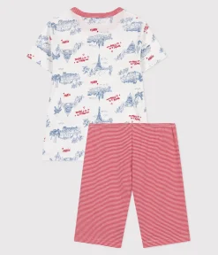 Petit Bateau Schlafanzüge, Pyjamas|Schlafanzüge, Nachthemden*Halblanger Kinder-Kurzpyjama aus Baumwolle mit Paris-Motiven weiss MARSHMALLOW/weiss MULTICO