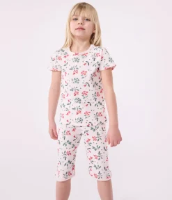 Petit Bateau Schlafanzüge, Nachthemden*Kinder Capri-Pyjama aus Baumwolle mit Blumenmuster rosa FLEUR/weiss MULTICO