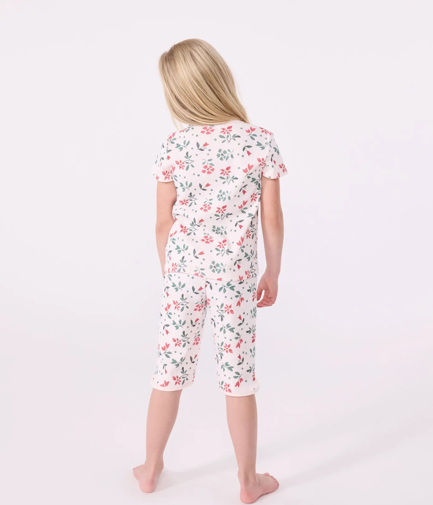 Petit Bateau Schlafanzüge, Nachthemden*Kinder Capri-Pyjama aus Baumwolle mit Blumenmuster rosa FLEUR/weiss MULTICO
