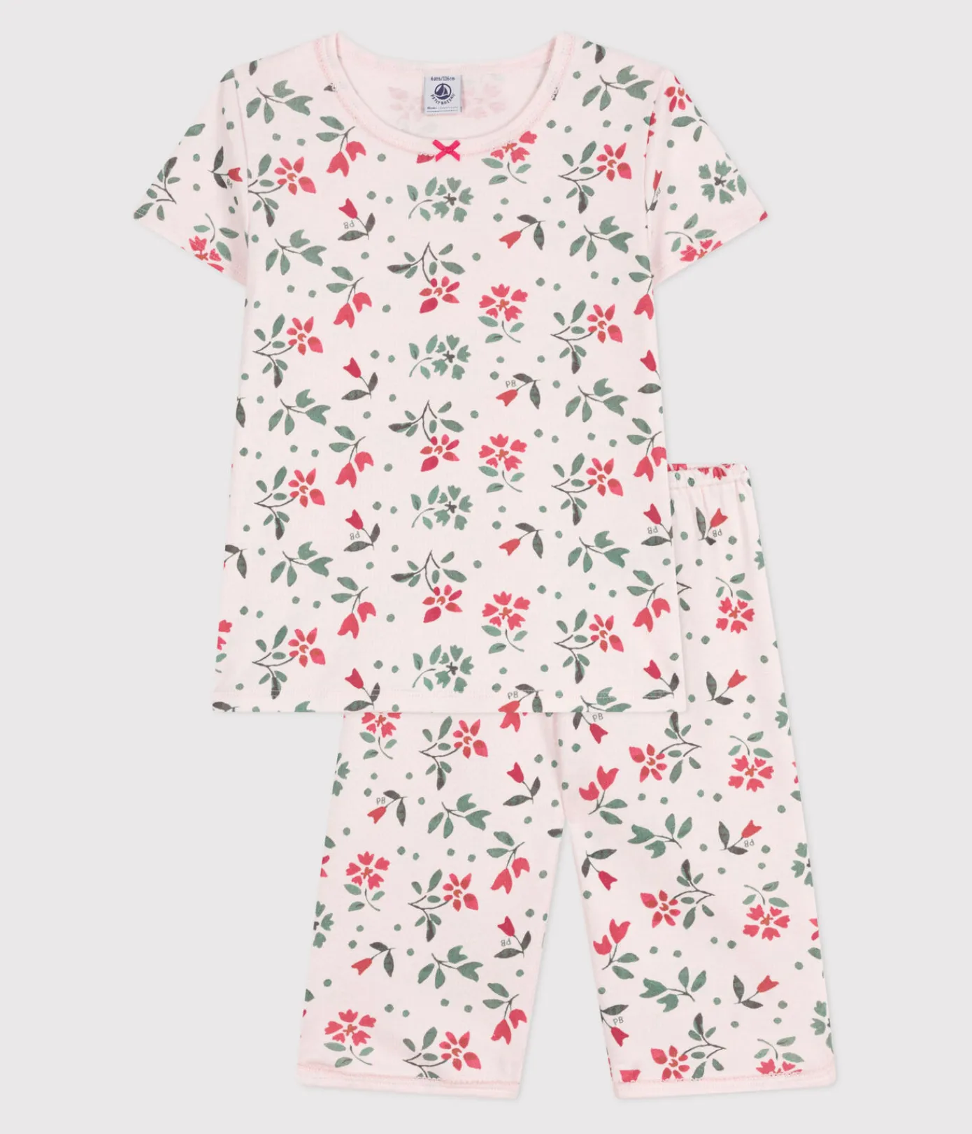 Petit Bateau Schlafanzüge, Nachthemden*Kinder Capri-Pyjama aus Baumwolle mit Blumenmuster rosa FLEUR/weiss MULTICO