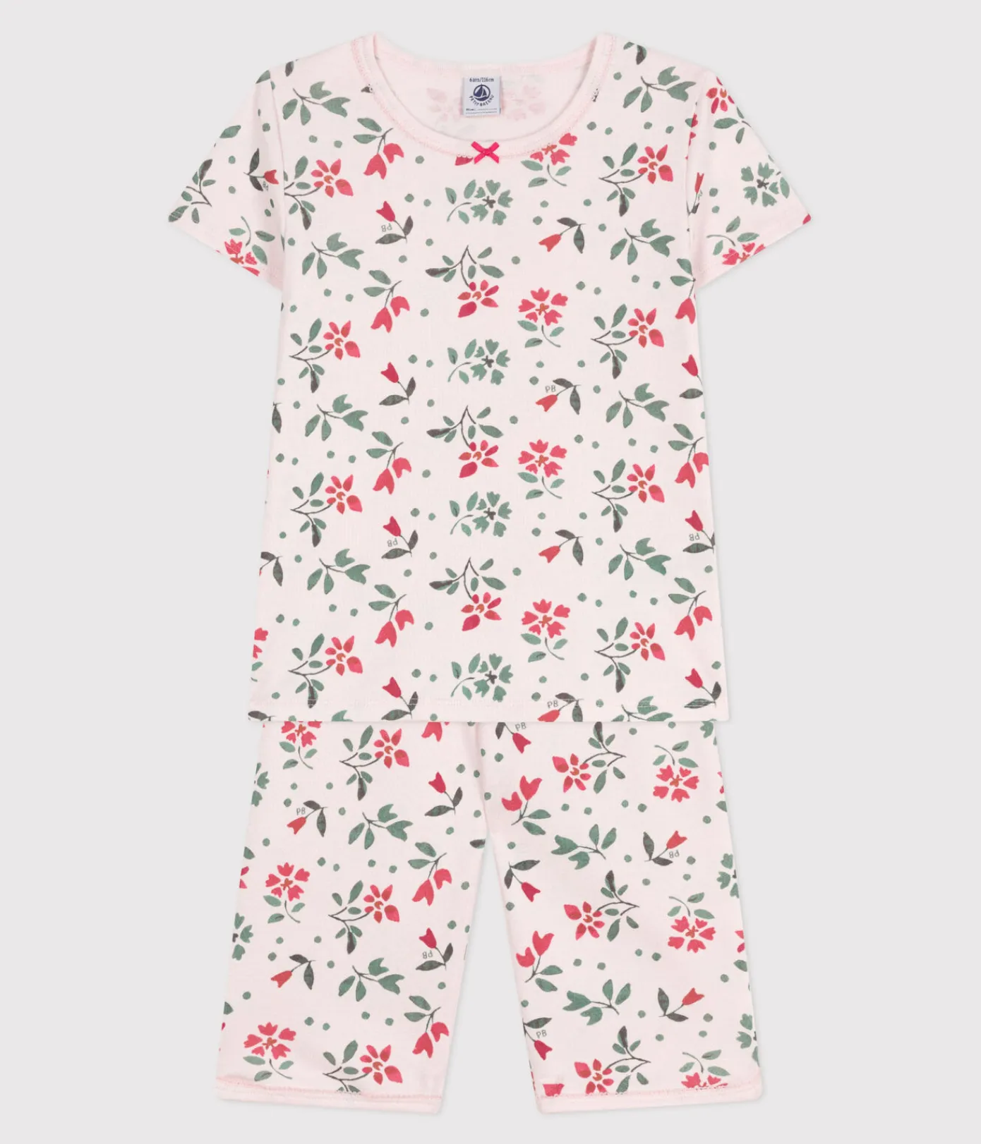 Petit Bateau Schlafanzüge, Nachthemden*Kinder Capri-Pyjama aus Baumwolle mit Blumenmuster rosa FLEUR/weiss MULTICO