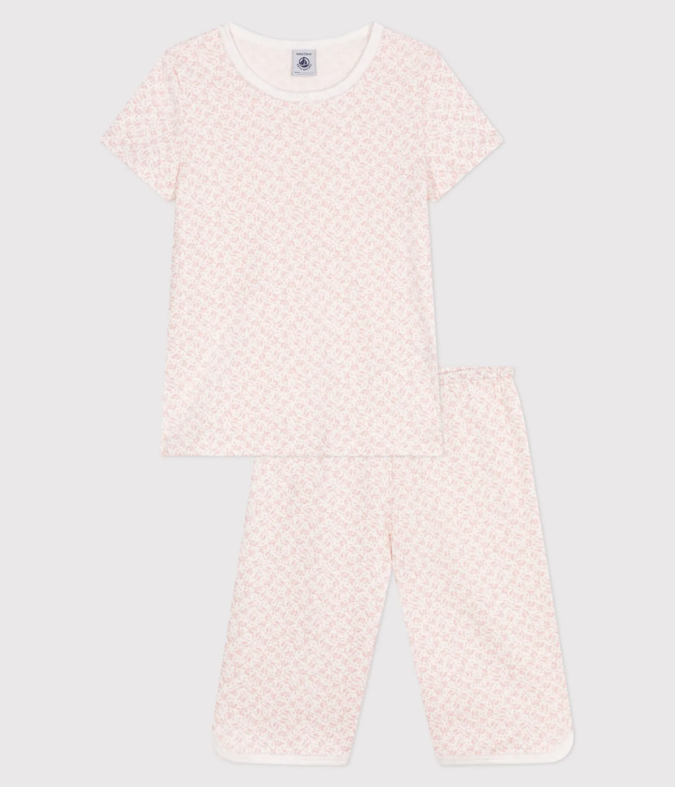 Petit Bateau Schlafanzüge, Nachthemden*Kinder Capri-Pyjama aus Baumwolle mit Blumenmuster MARSHMALLOW/ PANTY