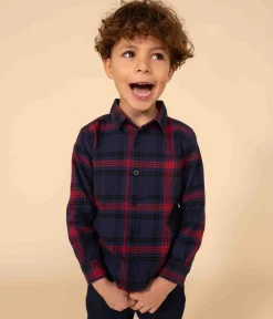 Petit Bateau T-Shirts, Poloshirts, Hemden*Kinder Hemd aus Baumwoll-Flanell mit Karomuster für Jungen blau SMOKING/weiss MULTICO