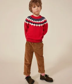 Petit Bateau Sweatshirts, Pullover, Cardigans*Kinder Jacquard-Pullover aus Wolle und Baumwolle für Jungen ROT STOP/ MULTICO