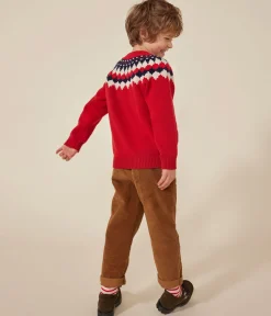 Petit Bateau Sweatshirts, Pullover, Cardigans*Kinder Jacquard-Pullover aus Wolle und Baumwolle für Jungen ROT STOP/ MULTICO
