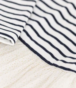 Petit Bateau Kleider, Röcke*Kinder Kleid aus Doppeljersey und Tüll für Mädchen weiss MARSHMALLOW/weiss MULTICO