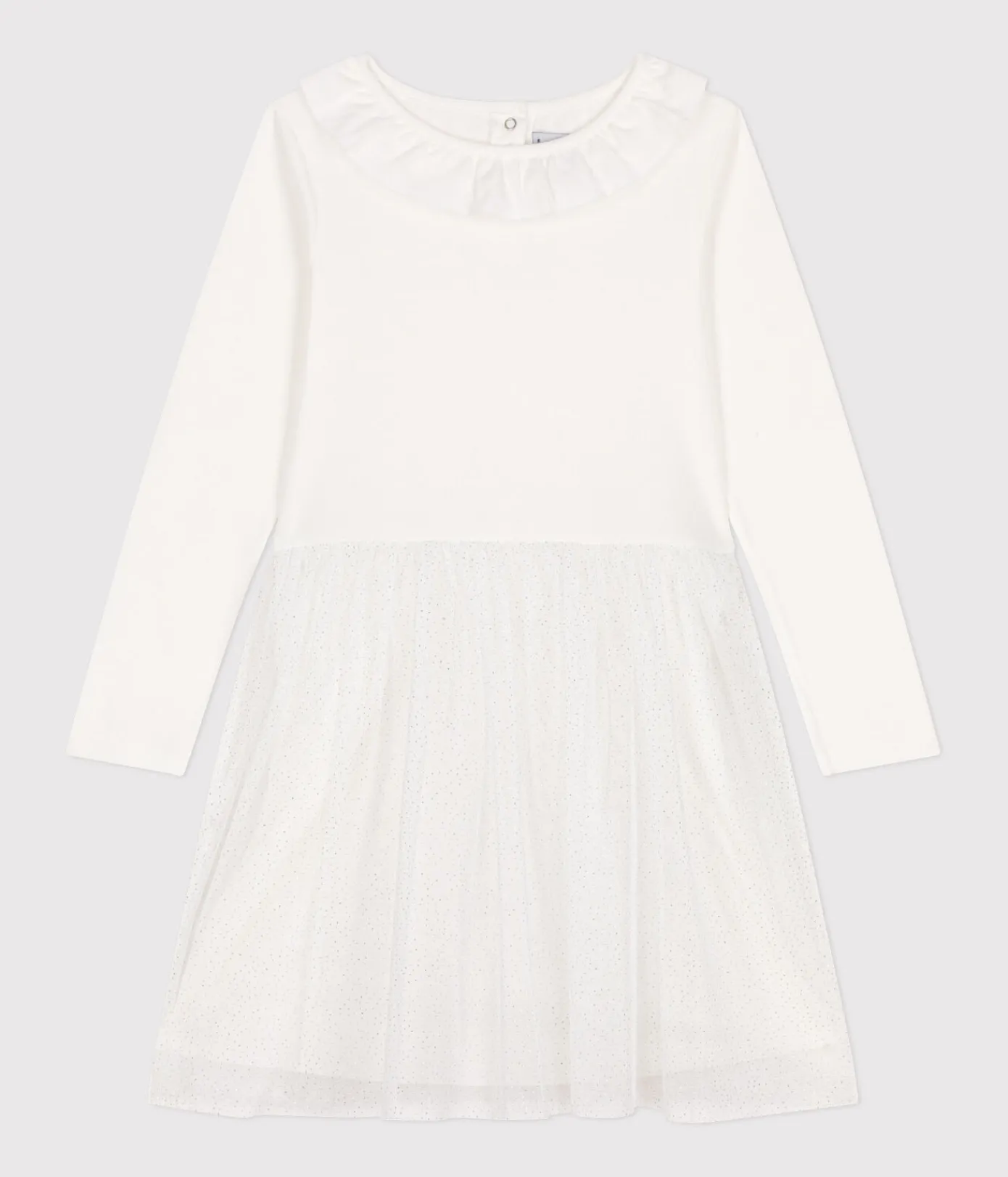 Petit Bateau Kleider, Röcke*Kinder Kleid aus Rippstrick und Tüll für Mädchen weiss MARSHMALLOW
