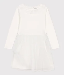 Petit Bateau Kleider, Röcke*Kinder Kleid aus Rippstrick und Tüll für Mädchen weiss MARSHMALLOW