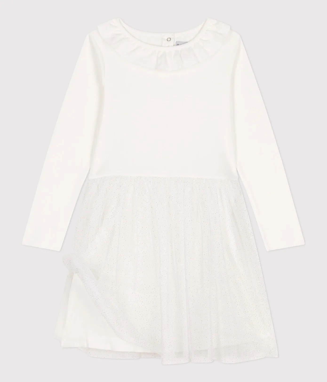 Petit Bateau Kleider, Röcke*Kinder Kleid aus Rippstrick und Tüll für Mädchen weiss MARSHMALLOW