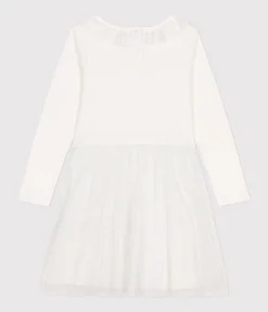 Petit Bateau Kleider, Röcke*Kinder Kleid aus Rippstrick und Tüll für Mädchen weiss MARSHMALLOW