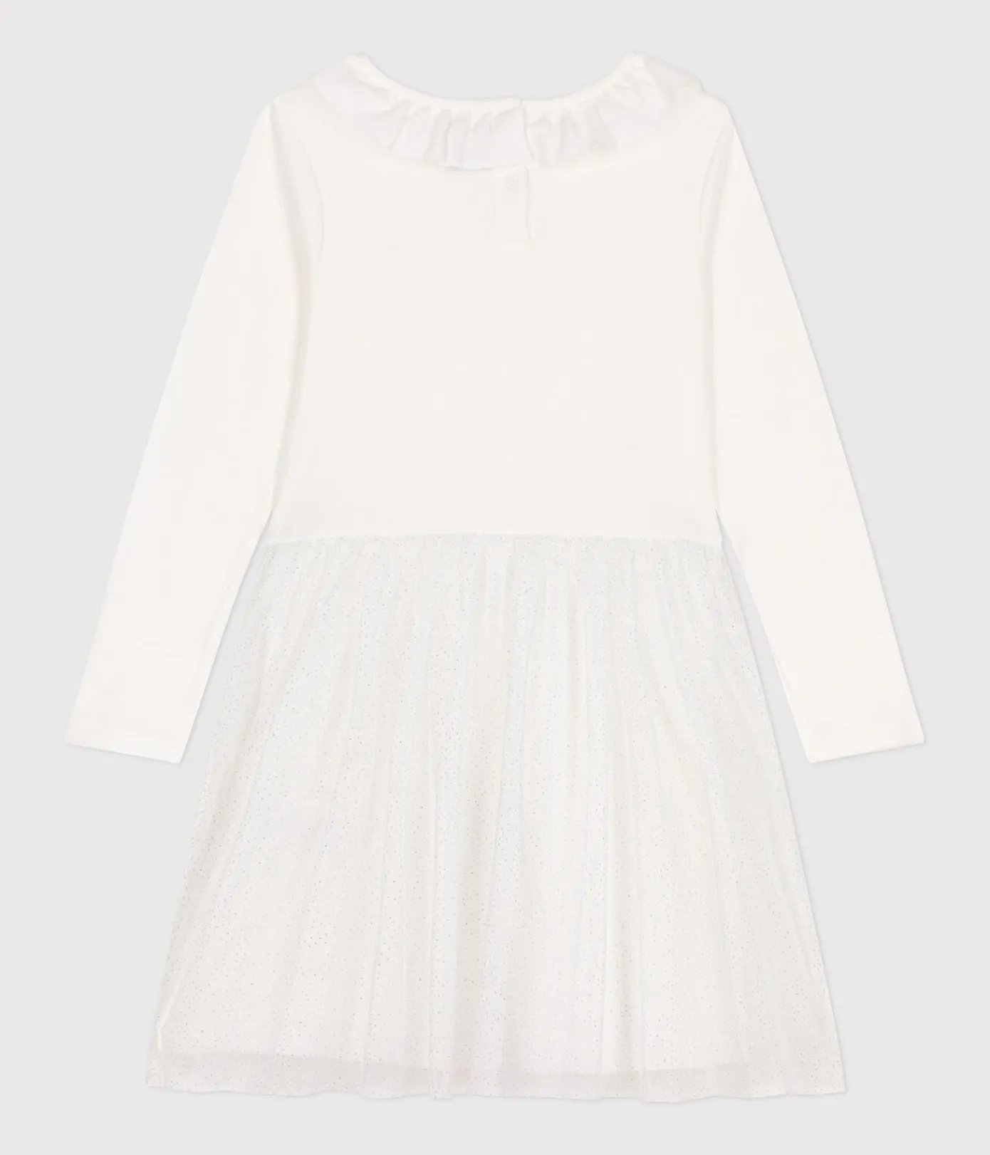 Petit Bateau Kleider, Röcke*Kinder Kleid aus Rippstrick und Tüll für Mädchen weiss MARSHMALLOW