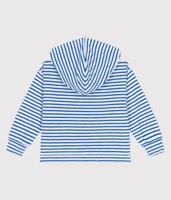 Petit Bateau Sweatshirts, Pullover, Cardigans*Kinder Unisex-Kapuzensweatshirt aus Baumwoll-Frottee mit Streifen blau MARSHMALLOW/ PORCELANA