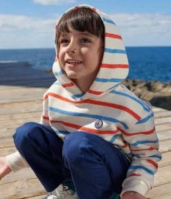 Petit Bateau Sweatshirts, Pullover, Cardigans|Sweatshirts, Pullover, Cardigans*Kinder Unisex-Kapuzensweatshirt aus Baumwolle mit Streifen weiss AVALANCHE/ MULTICO
