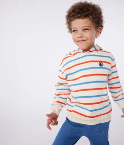 Petit Bateau Sweatshirts, Pullover, Cardigans|Sweatshirts, Pullover, Cardigans*Kinder Unisex-Kapuzensweatshirt aus Baumwolle mit Streifen weiss AVALANCHE/ MULTICO