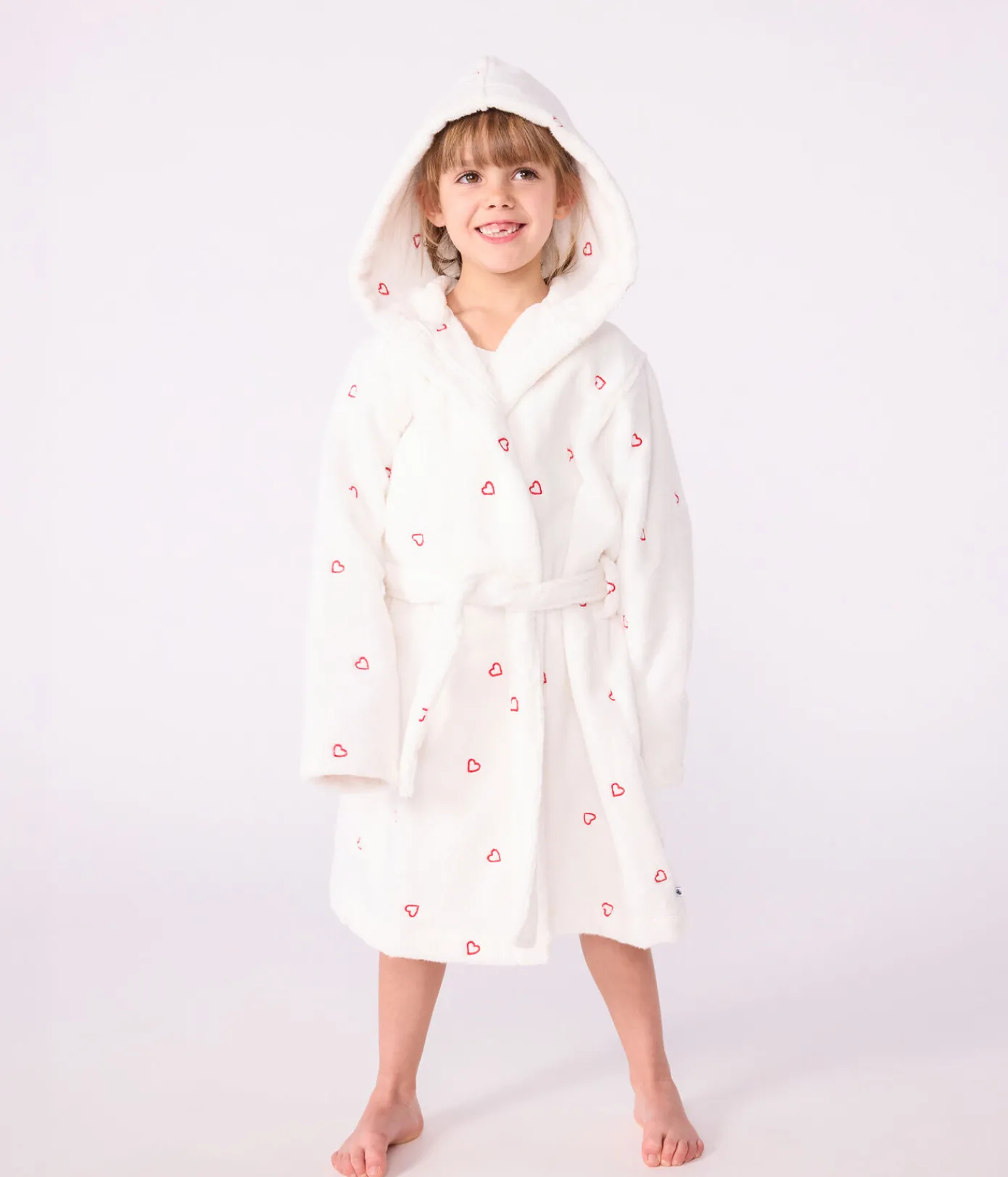 Petit Bateau Heim- Und Badetextilien|Heim- Und Badetextilien*Kinder-Bademantel aus Frottee mit bestickten Herzen weiss MARSHMALLOW/ROT TERKUIT