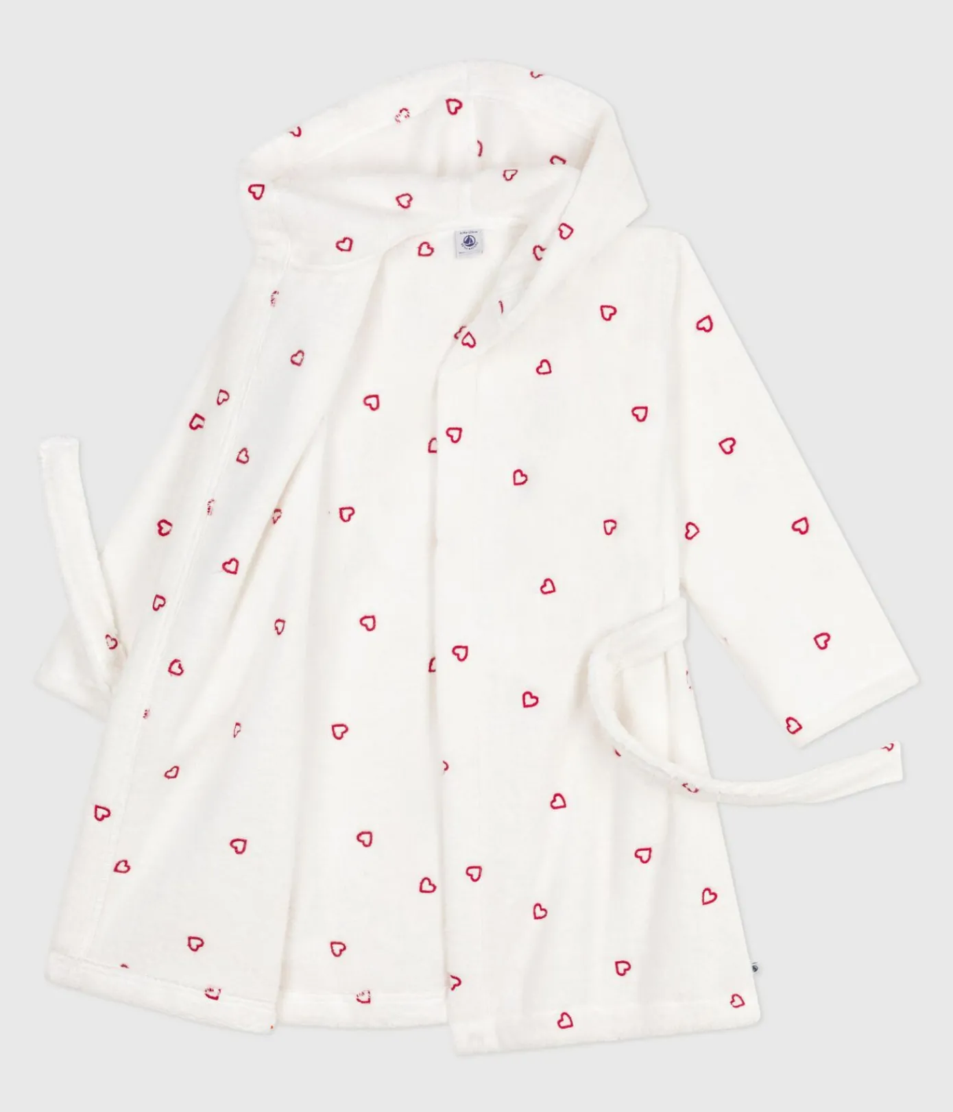 Petit Bateau Heim- Und Badetextilien|Heim- Und Badetextilien*Kinder-Bademantel aus Frottee mit bestickten Herzen weiss MARSHMALLOW/ROT TERKUIT