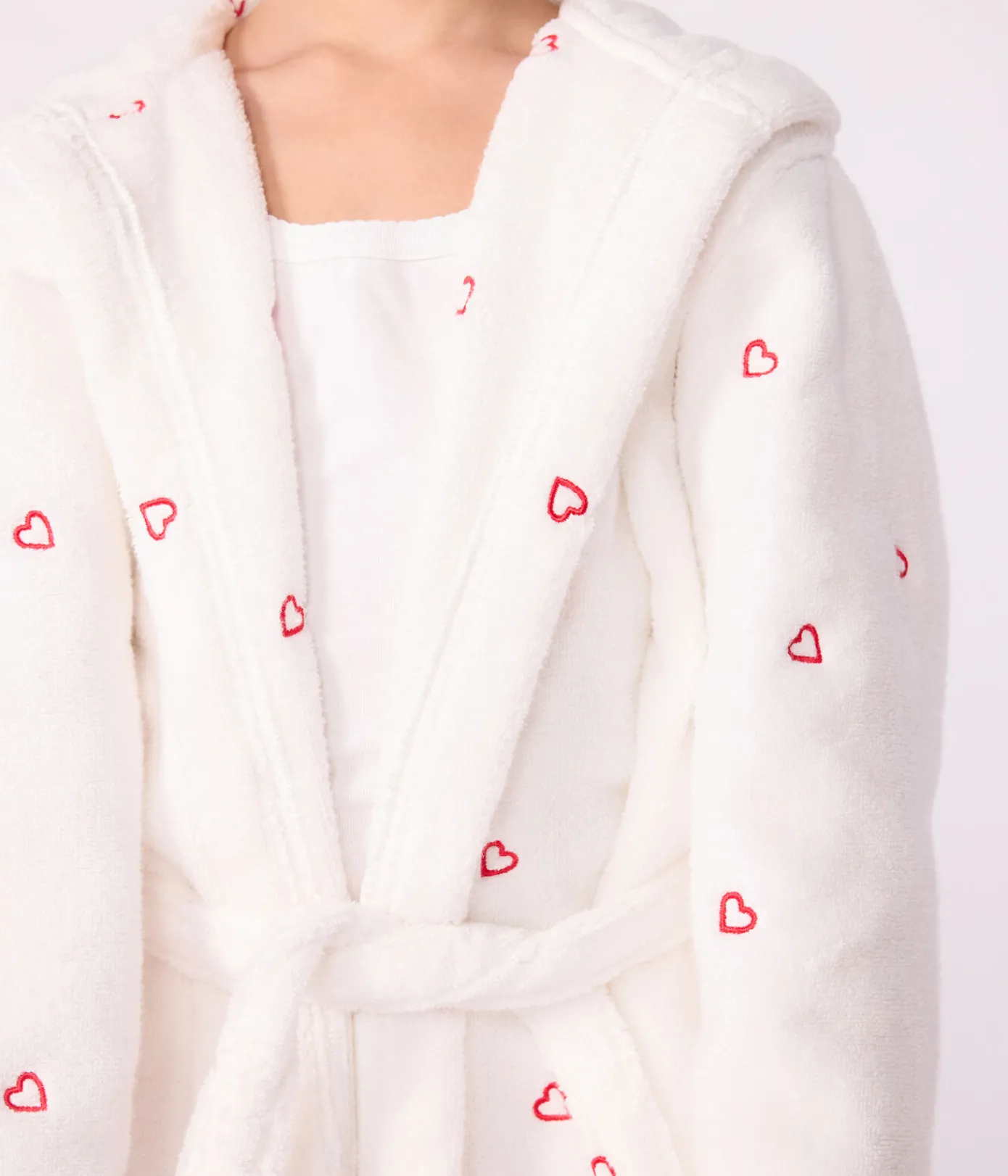 Petit Bateau Heim- Und Badetextilien|Heim- Und Badetextilien*Kinder-Bademantel aus Frottee mit bestickten Herzen weiss MARSHMALLOW/ROT TERKUIT