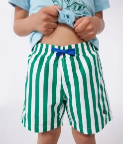 Petit Bateau Bademode, Uv-Kleidung*Kinder-Badeshorts mit Streifen grün MARSHMALLOW/ JARDIN