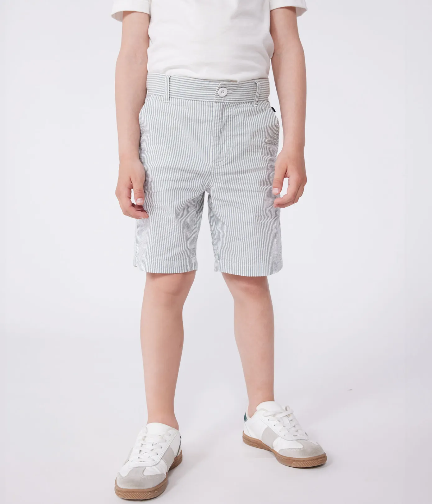 Petit Bateau Shorts, Jeans, Hosen*Kinder-Bermudashorts aus Baumwolle mit Streifen weiss MARSHMALLOW/blau BRUT
