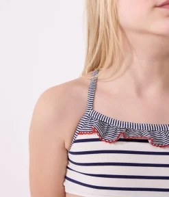 Petit Bateau Bademode, Uv-Kleidung*Kinder-Bikini mit Streifen weiss MARSHMALLOW/blau MEDIEVAL