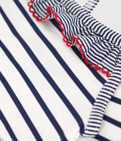 Petit Bateau Bademode, Uv-Kleidung*Kinder-Bikini mit Streifen weiss MARSHMALLOW/blau MEDIEVAL