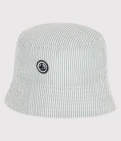 Petit Bateau Accessoires, Mützen, Caps*KINDERBOB AUS SEERSUCKER-BAUMWOLLE FÜR JUNGEN weiss MARSHMALLOW/blau BRUT
