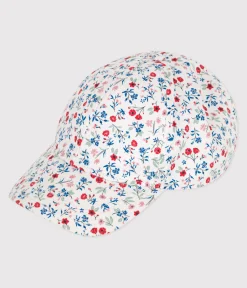 Petit Bateau Accessoires, Mützen, Caps*Kinder-Cap aus geblümtem Leinenstoff für Mädchen weiss MARSHMALLOW/weiss MULTICO