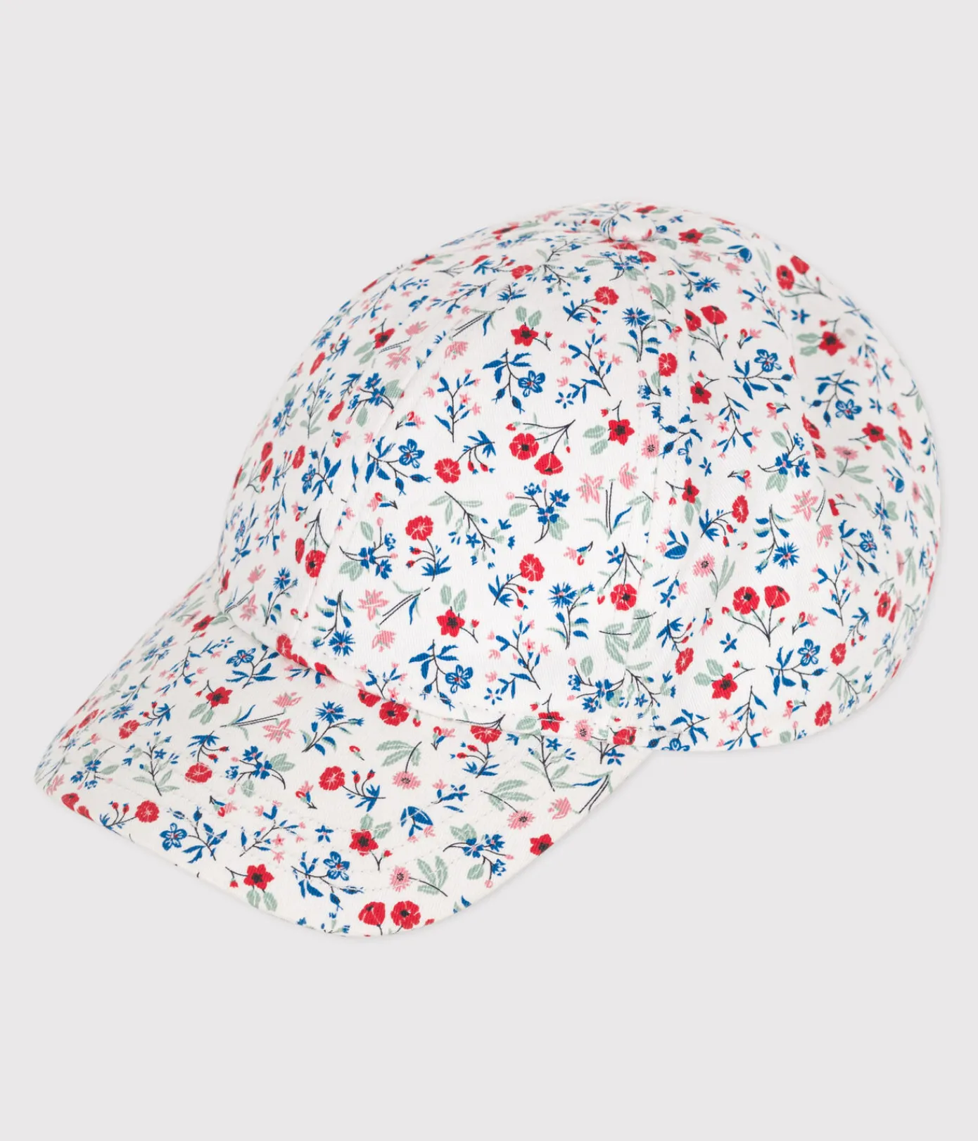Petit Bateau Accessoires, Mützen, Caps*Kinder-Cap aus geblümtem Leinenstoff für Mädchen weiss MARSHMALLOW/weiss MULTICO