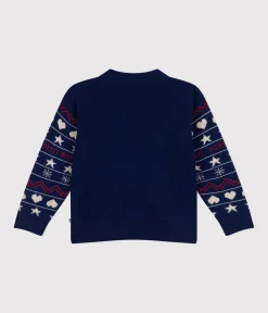 Petit Bateau Sweatshirts, Pullover, Cardigans*Kinder-Cardigan aus Woll- und Baumwoll-Jacquard für Jungen blau MEDIEVAL/weiss MULTICO