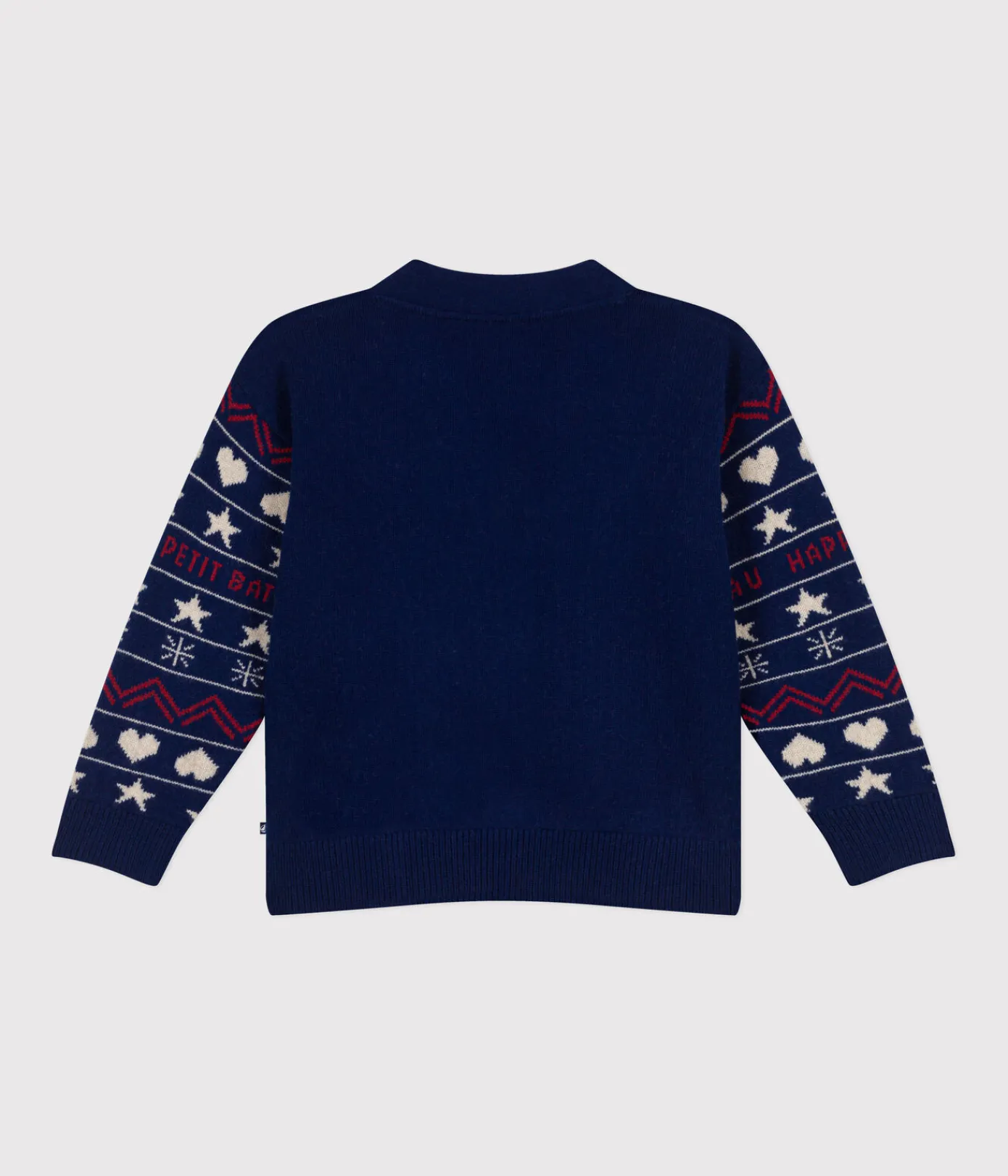 Petit Bateau Sweatshirts, Pullover, Cardigans*Kinder-Cardigan aus Woll- und Baumwoll-Jacquard für Jungen blau MEDIEVAL/weiss MULTICO