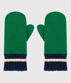 Petit Bateau Accessoires, Mützen, Caps*Kinder-Fäustlinge aus Strick mit Fleece-Futter grün JARDIN/ MULTICO