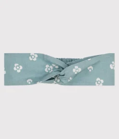Petit Bateau Accessoires, Mützen, Caps*Kinder-Haarband aus geblümten Popeline für Mädchen blau PAUL/weiss MARSHMALLOW