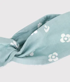 Petit Bateau Accessoires, Mützen, Caps*Kinder-Haarband aus geblümten Popeline für Mädchen blau PAUL/weiss MARSHMALLOW